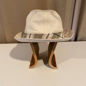 Perry Ellis Portfolio Fedora Hat Beige Plaid Band‎ 8" Wide Classic Style